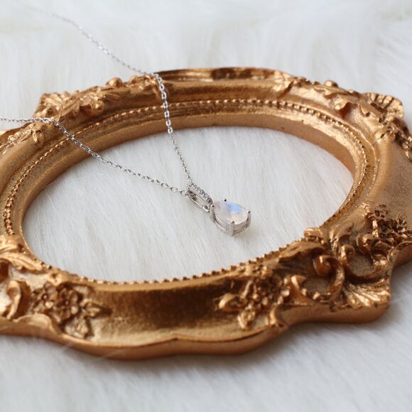 Moonstone Necklace, 925 Sterling Silver Teardrop Necklace, Rose Gold Moonstone - Picture 7 of 9